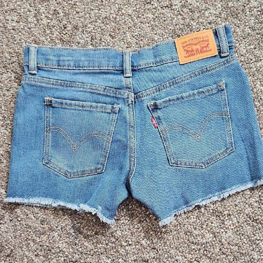 Levi's Blue Distressed Jean Shorts Raw Hem - Picture 2 of 4